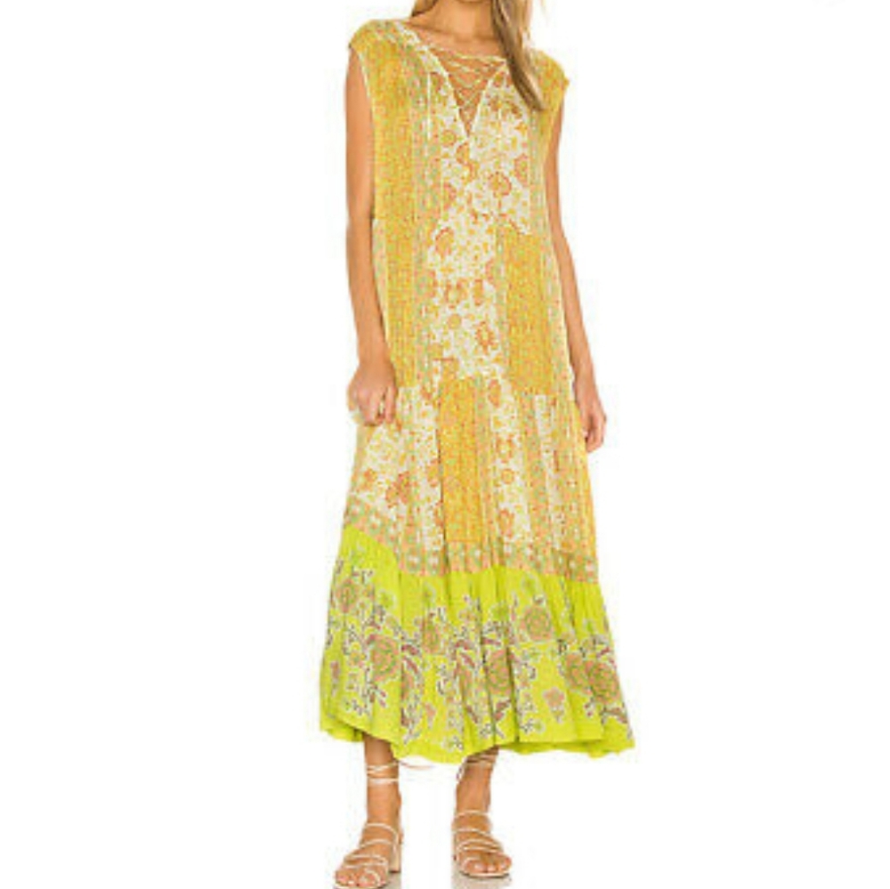 Free People Hanalei Bay Dress Maxi Flowy Mixed Floral Print Coconut Milk XS NWT - Picture 8 of 12